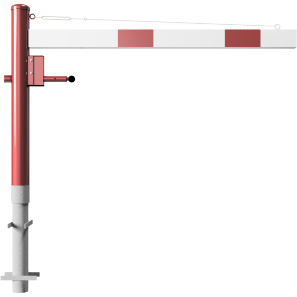 Swing barrier | with pull rope reinforcement | for casting in concrete, hot-dip galvanized and white coated with red reflecting stripes | Barrier arm length: 1500 mm | with triangular lock